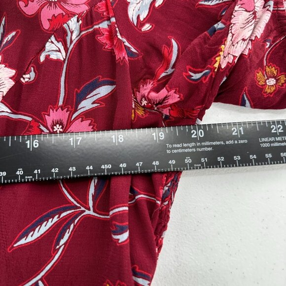 Old Navy Burgundy Floral Short-Sleeve Mini Dress XL Rayon Smocked Boho Cottage - Picture 3 of 11